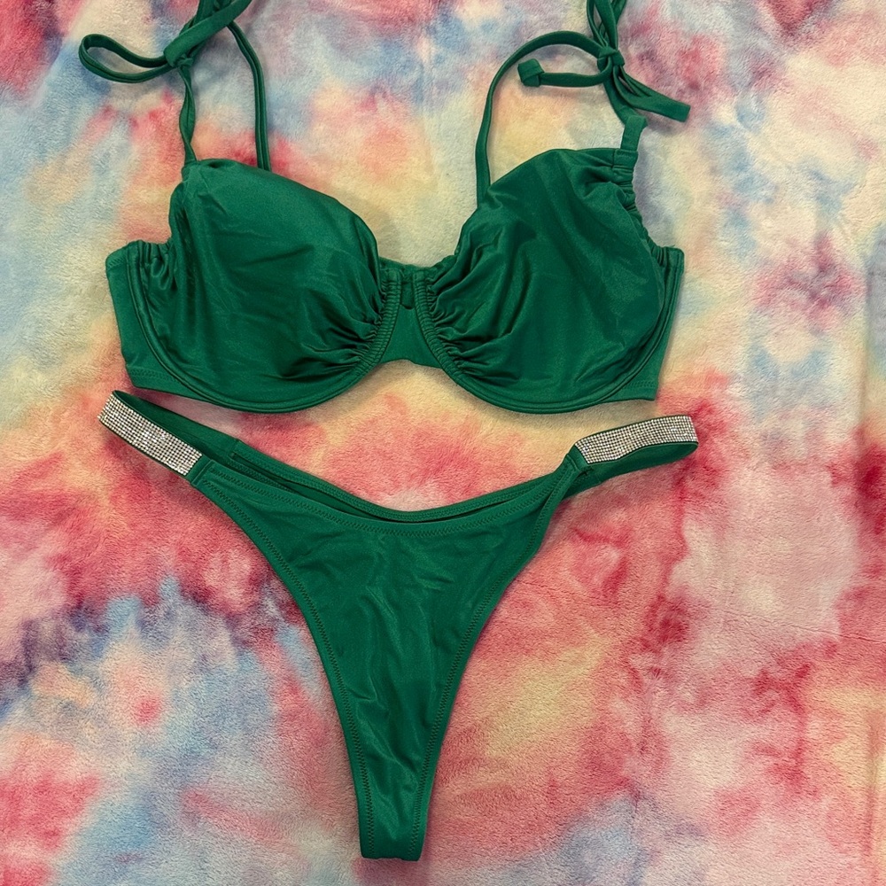 Victoria's Secret Emerald Bikini Set: top is 36 DD and bottom is size Large.
